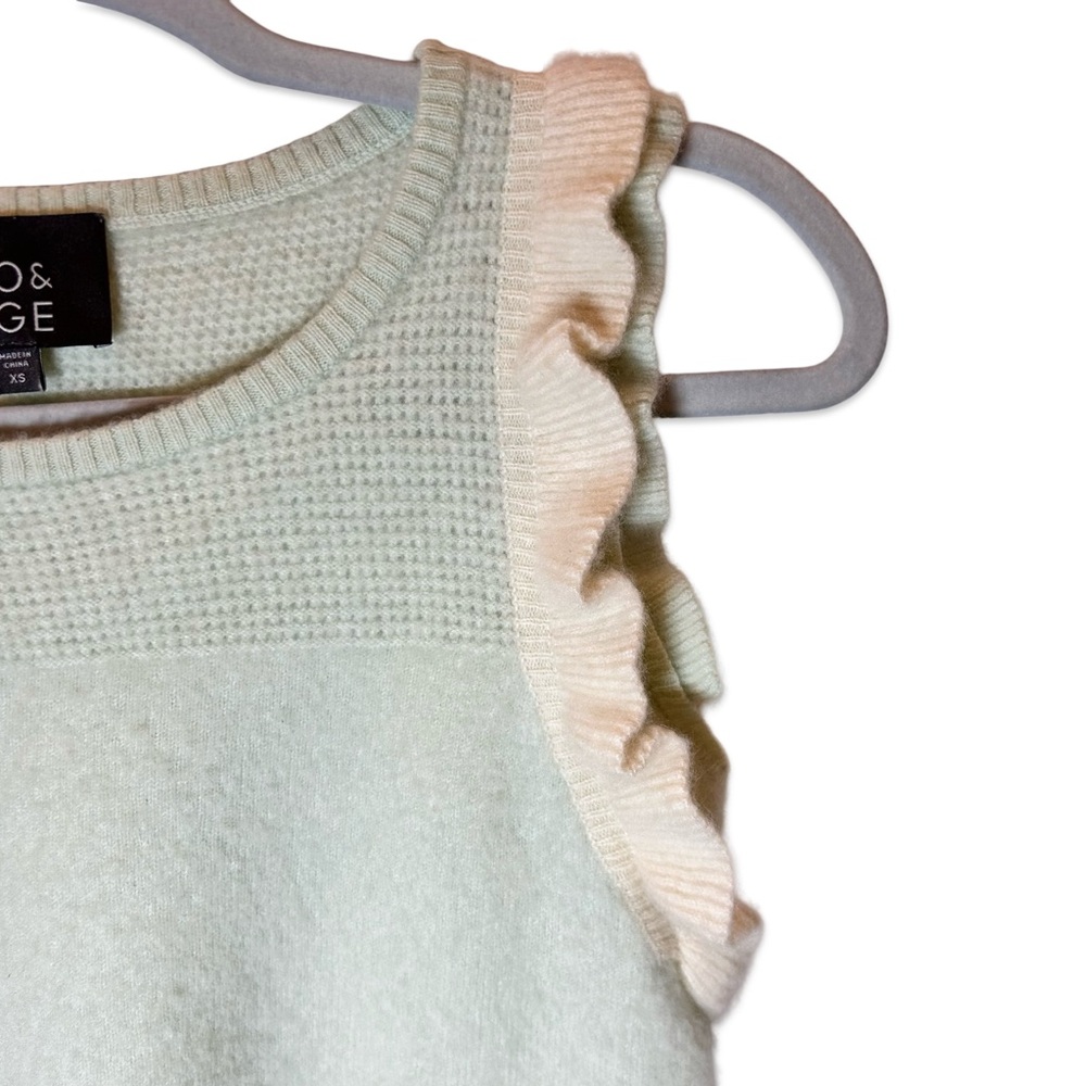 Leo‎ & Sage Cashmere Sweater Top Aqua Ruffle Shoulder Sleeveless Shirt, XS - Picture 3 of 6